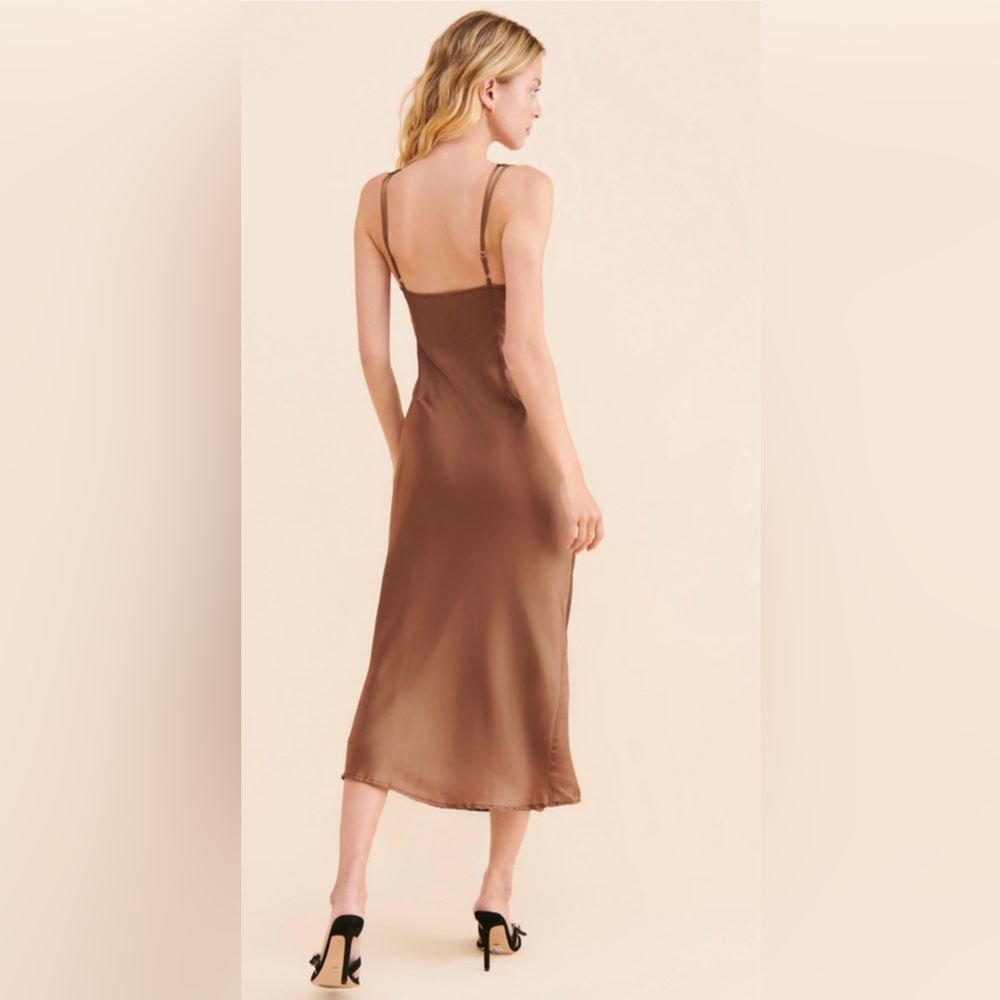 Femme sheer slip midi dress sz S, chocolate brown,  side zip, lined - Picture 2 of 9